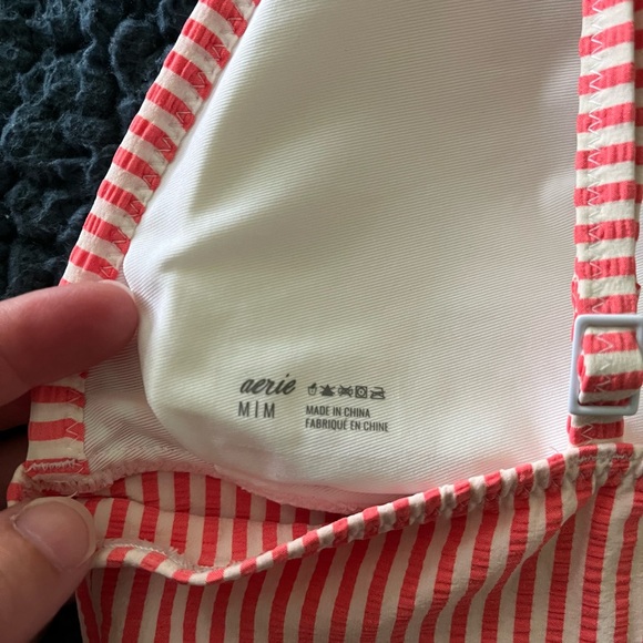 AERIE bikini top striped long line seersucker coral size M - Picture 6 of 6